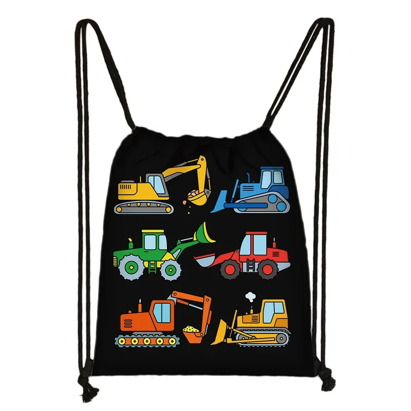 sacs à dos en toile de véhicule d'ingénierie pour adolescents, sac de rangement portable, impression de camion de pompier ebtractor cartoon, proximité wstring