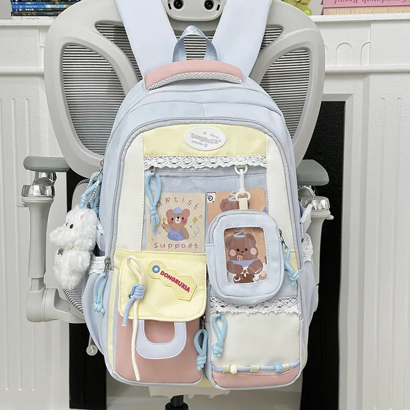 sac à dos transparent style scolaire mignon, grande capacité, décontracté, à double bandoulière pour les élèves du collège et du lycée