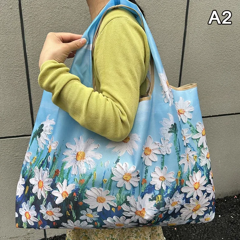 sac de courses pliable, nouvelle mode, sac de rangement d'épicerie réutilisable, sac à main à bandoulière portable en nylon, fourre-tout de voyage