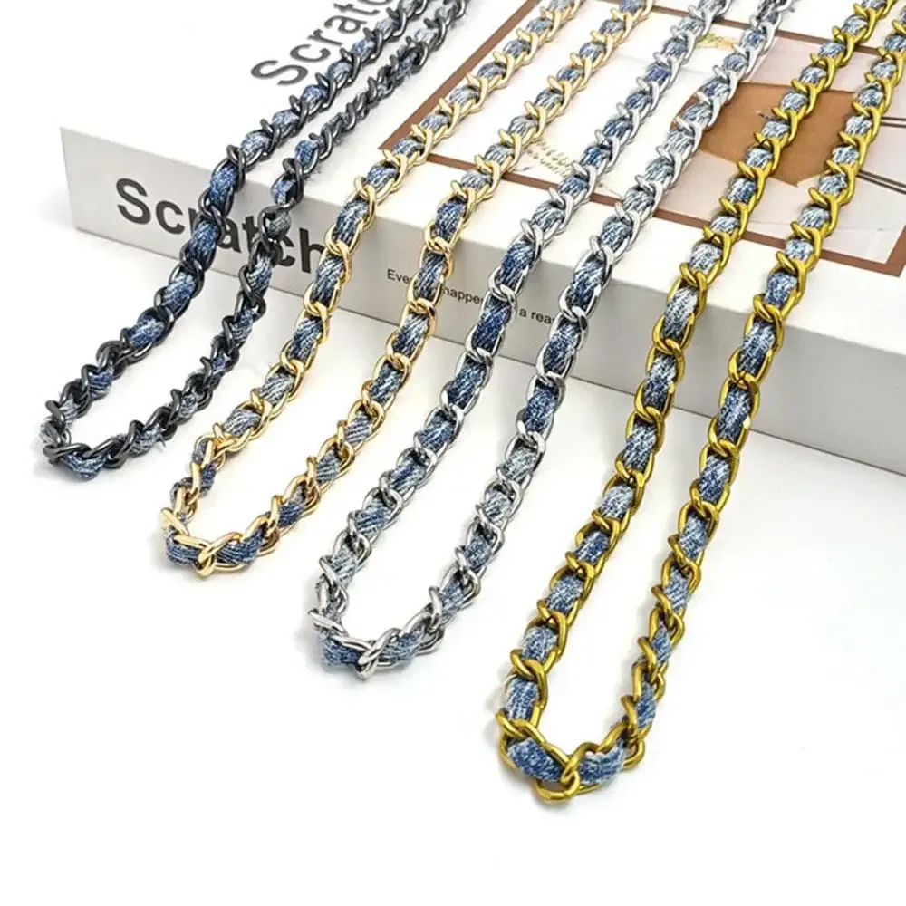 120cm sac breloques chaîne métal aluminium sac chaîne tressé denim sac à bandoulière sangle de remplacement épaule sac à main bricolage sangles 