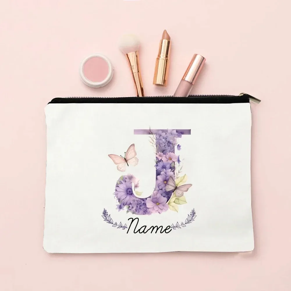 pochette de maquillage personnalisée avec initiale et nom pour femmes, sacs à cosmétiques a-z, trousse de toilette de voyage pour filles, cadeau de mariage ou d'anniversaire pour elle