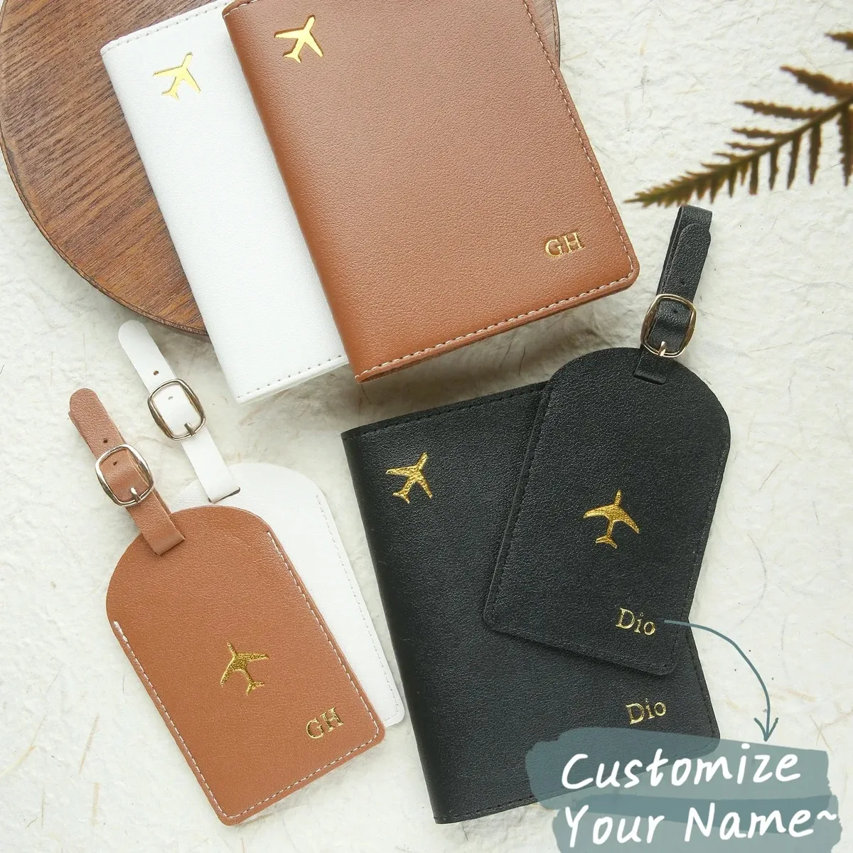 PorteDocuments EtiquettesBagages Motif Avion Doré CouleurPersonnalisable VoyageIdentification OrganisateurVoyage Blanche Bleu Marine Rose Gris Vert Pastel