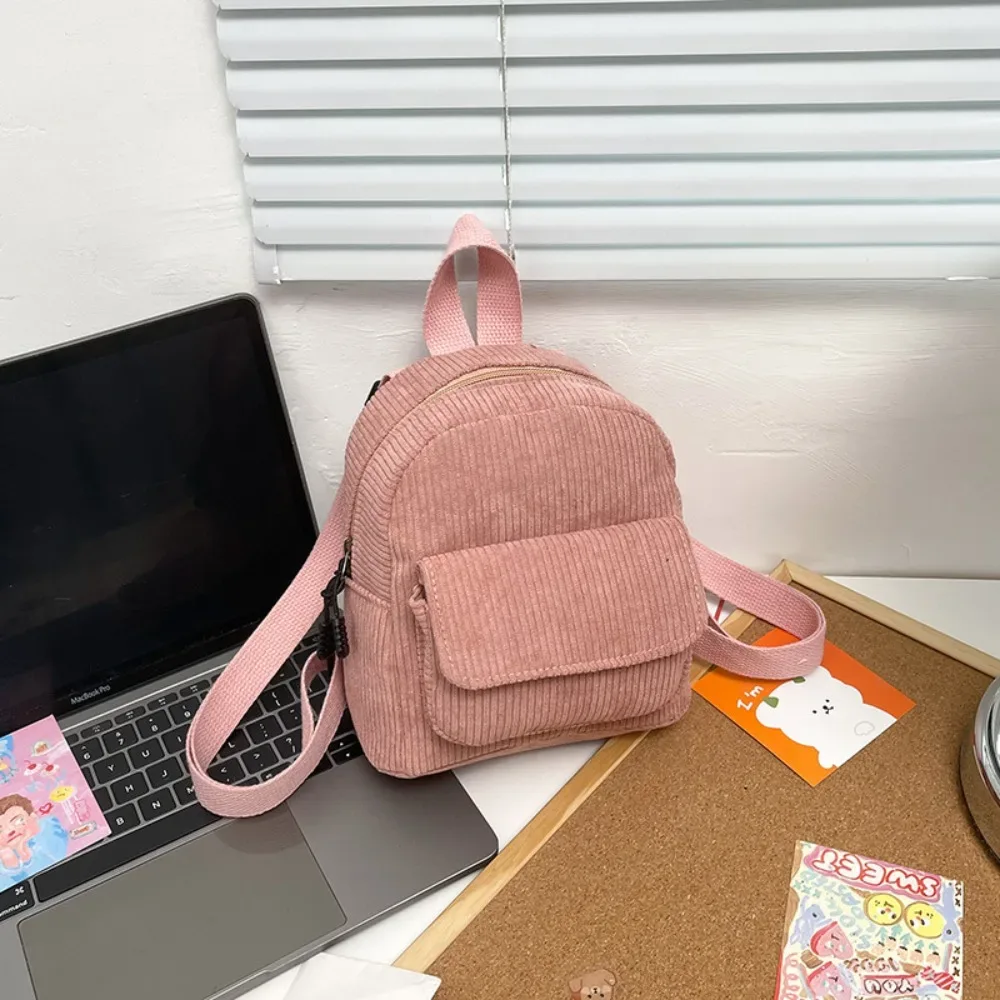 mini sac à dos en velours côtelé monochrome pour femme, sac à dos décontracté pour document, sac à dos de voyage en plein air, sac à dos scolaire pour fille, mode féminine
