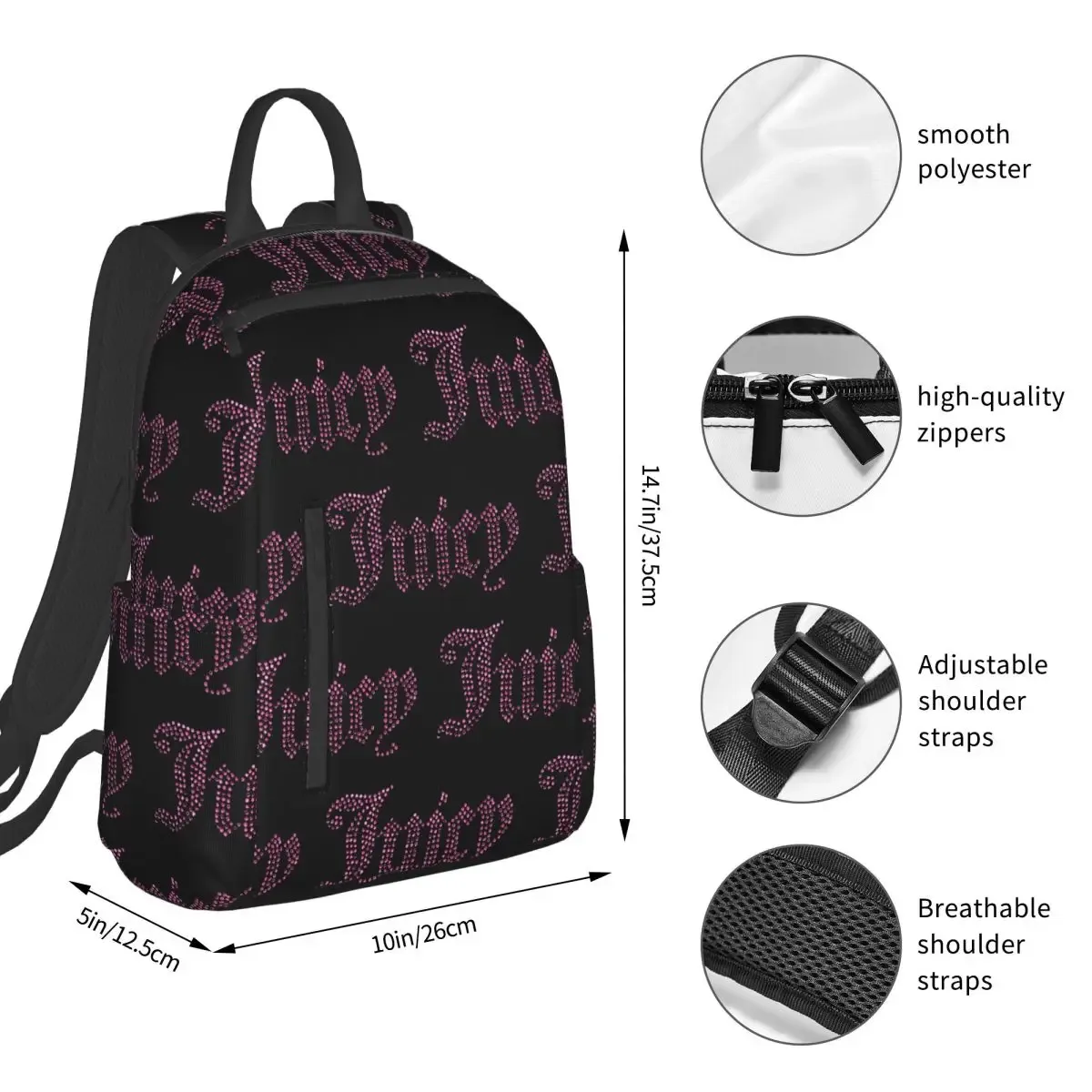 juicy couture sac à dos classique pour étudiants, sac d'école, sac à dos de randonnée, sac à dos de voyage pour hommes et femmes, sac à dos tendance, sacs à bandoulière