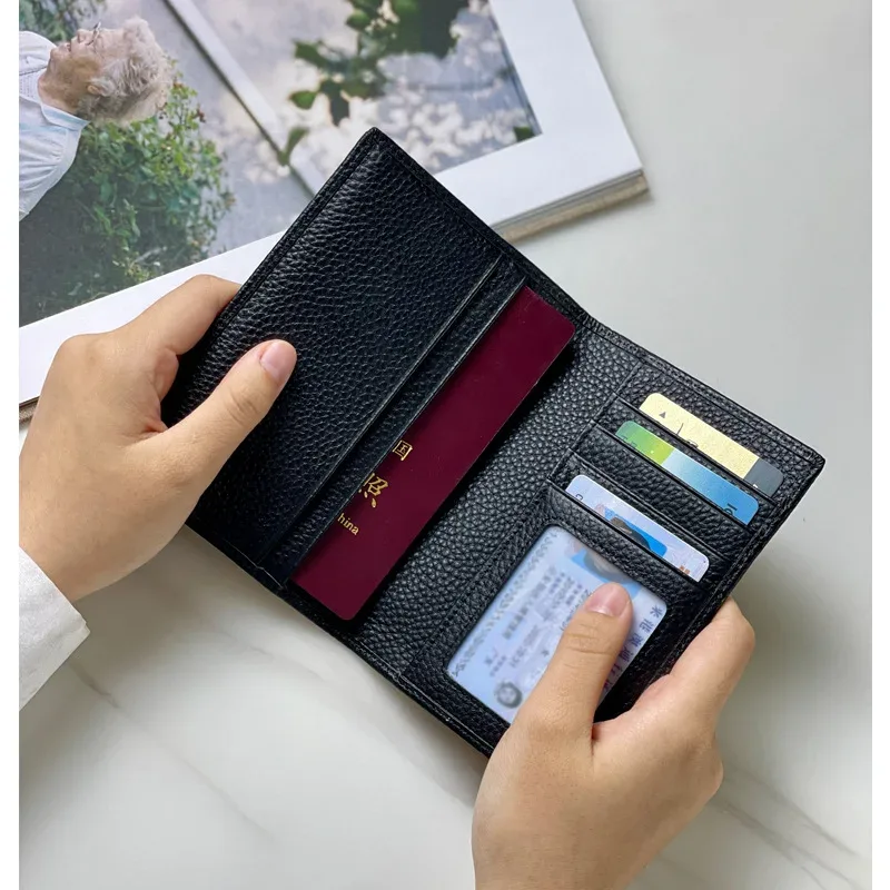 portefeuille porte-passeport personnalisé en cuir, sac à documents de grande capacité pour hommes et femmes, couverture de passeport en cuir pratique