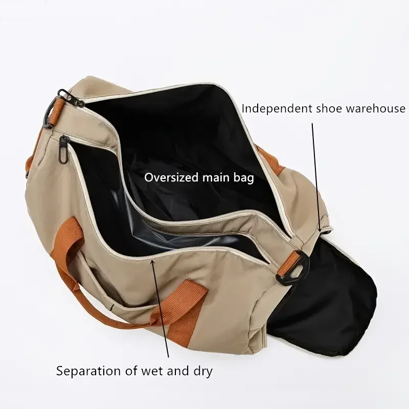 sac voyage polochon oxford khaki beige marron bandoulière poignées compartiments chaussures vêtements humides secs résistant eau transport