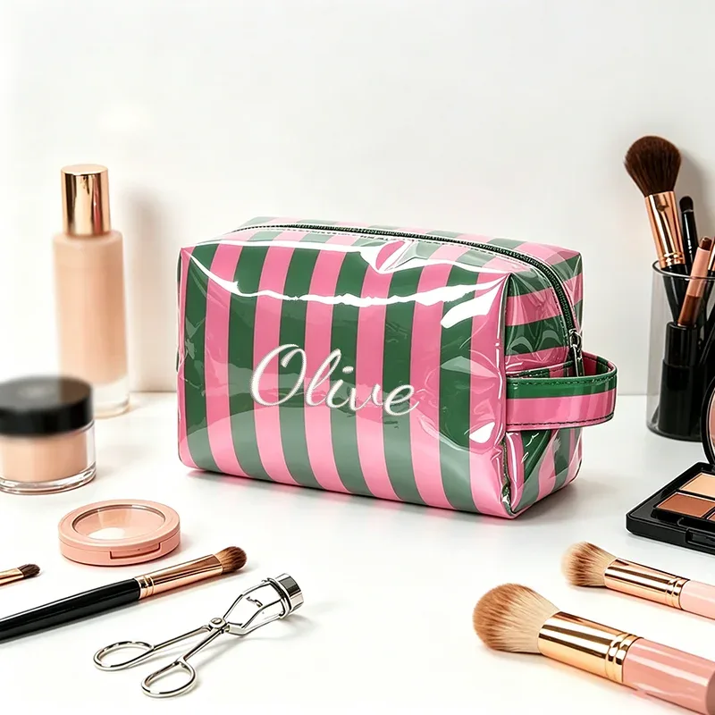 broderie personnalisée/style standard 2 options, sac à main rayé, trousse de maquillage, saison rentrée scolaire, cadeau!