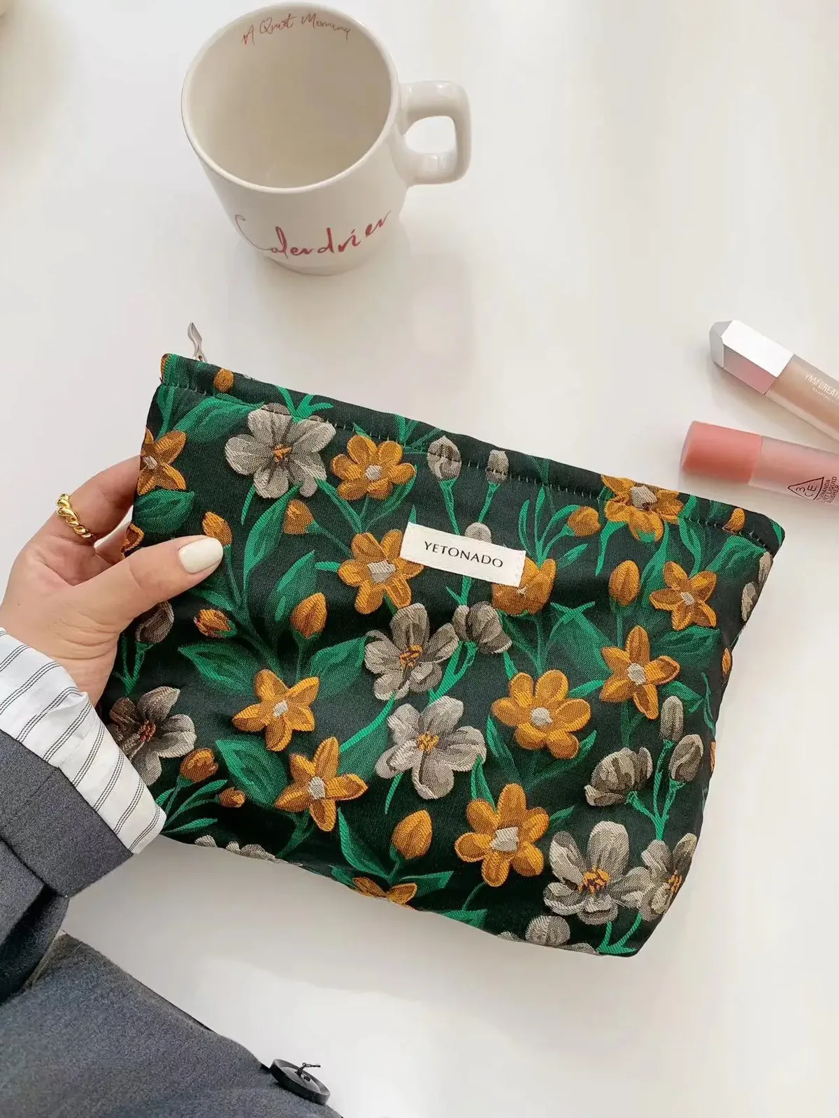 l/m/s rétro sacs de maquillage à fleurs femmes sac à cosmétiques grande capacité pochette de maquillage organisateur de voyage trousse de toilette pochette extérieure
