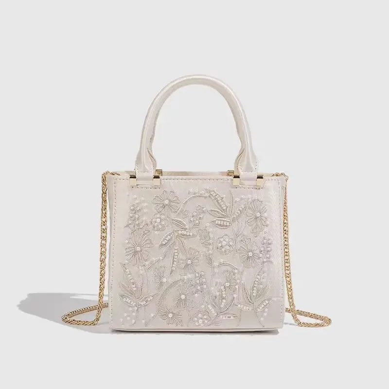 élégant doux perle broderie mode sac à main soie cheongsam soirée pochette chaîne sac à bandoulière urbain minimaliste style fourre-tout chic