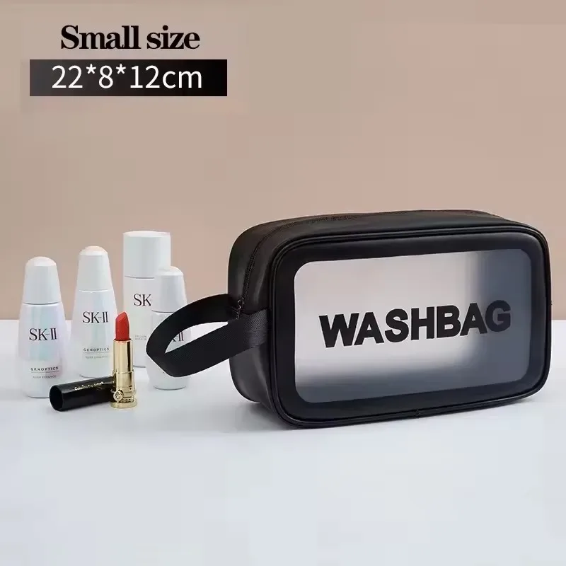 trousse de toilette de voyage portable noire transparente pour femme, pochette de rangement de maquillage étanche, organisateur de cosmétiques de grande capacité, 1 pièce