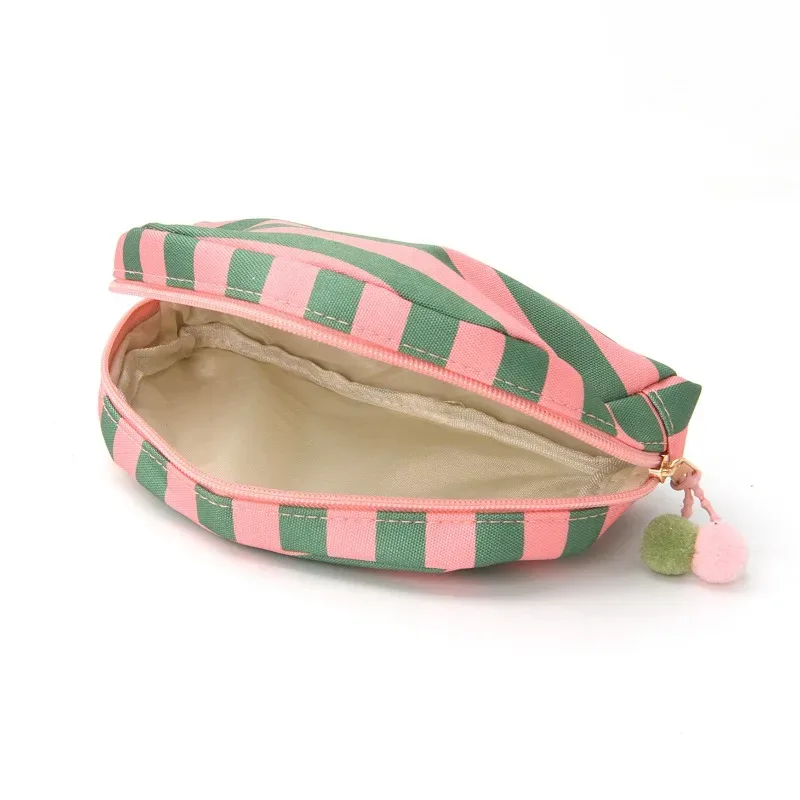 sac de rangement cosmétique rayé personnalisé avec logo imprimé, grande capacité, sac de rangement dopamine, sacs de rangement cosmétiques de voyage simples et tendance