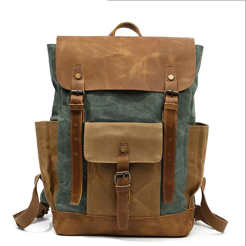 sac à dos pour homme, sac à dos d'ordinateur portable imperméable pour voyage, sac à dos vintage en toile cirée, sac à dos en cuir pour homme, sac d'école