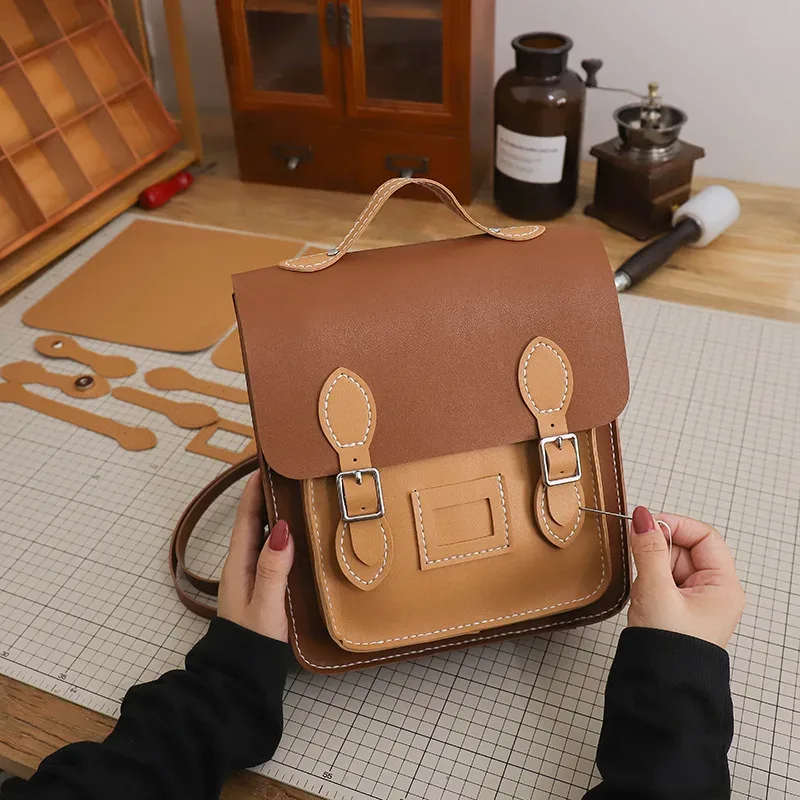 Sac à dos rétro fait à la main, sacoche cousue à la main, matériel de bricolage personnalisé, sac tissé Cambridge de grande capacité