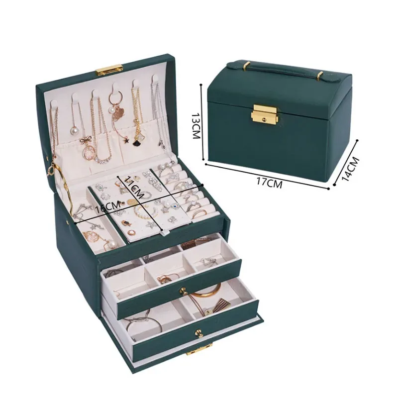 organisateur voyage bijoux pu rose vert marine compartiment tiroirs poignées elégantes stockage cosmétiques femmes travail vacances