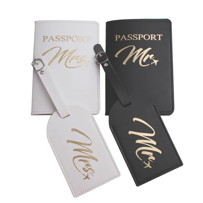 couverture de passeport mr mrs, étiquette de bagage, étui pour passeport de mariage, lettre porte-passeport, portefeuille, accessoires de voyage, 4 pièces/ensemble