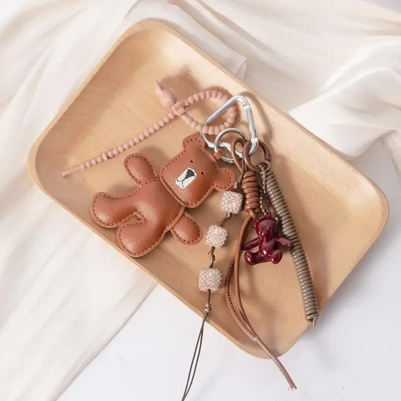 modish cuir miniature ours tissé laçage sac à dos parure bricolage porte-clés sac à main ajout