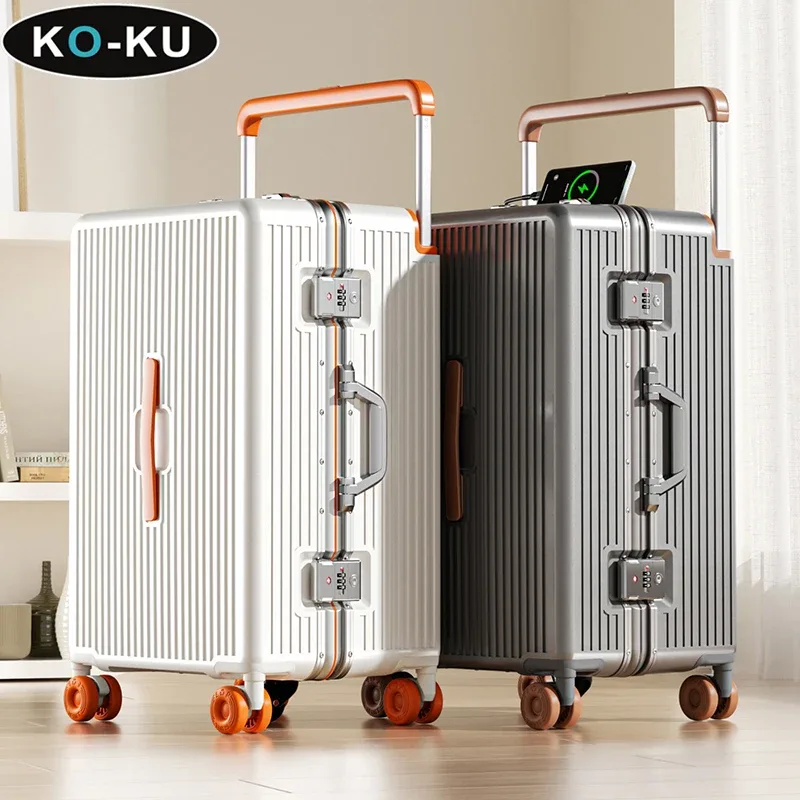 valise ko-ku new 3:7 en aluminium, cadre en aluminium, 20 pouces (bagage cabine) et 28 pouces (grande capacité), avec serrure à code et porte-gobelet.