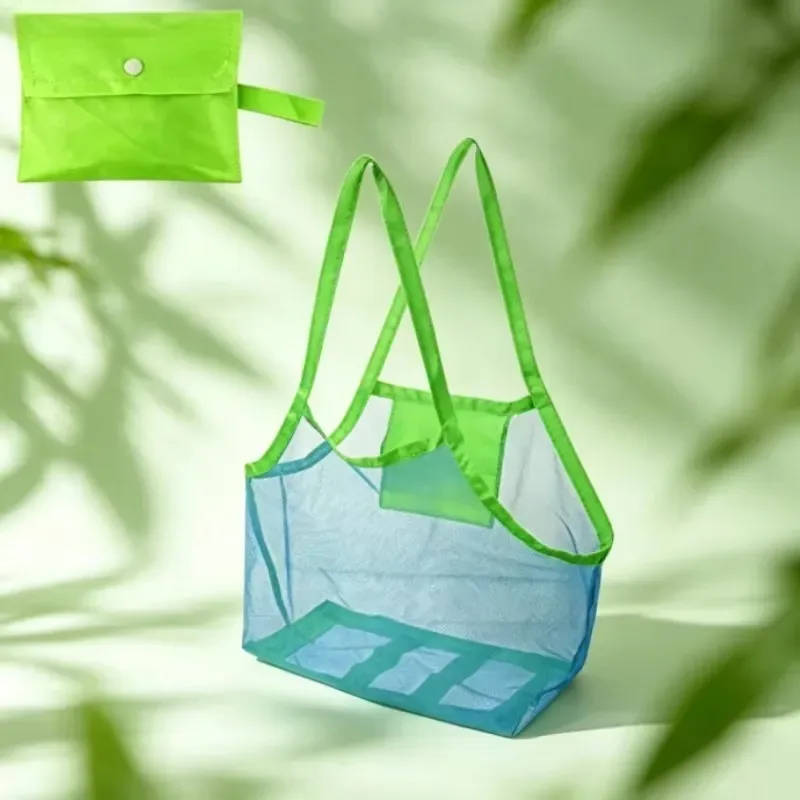 sac de rangement mignon de grande capacité, pochette portable pliable en maille pour organiser les jouets de plage, idéal pour les voyages et les activités sportives en plein air