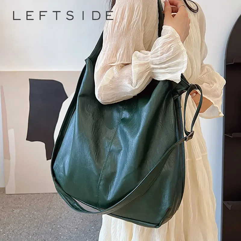 leftside – grand sac fourre-tout en cuir pour femmes, tendance 2025, simple, grande capacité, rétro, sac à bandoulière latéral