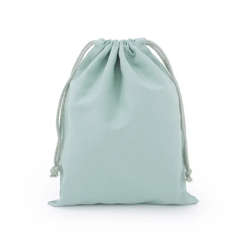 sac d'emballage en toile de coton et polyester avec cordon de serrage, personnalisable avec logo, blanc uni, pour cadeaux et rangement
