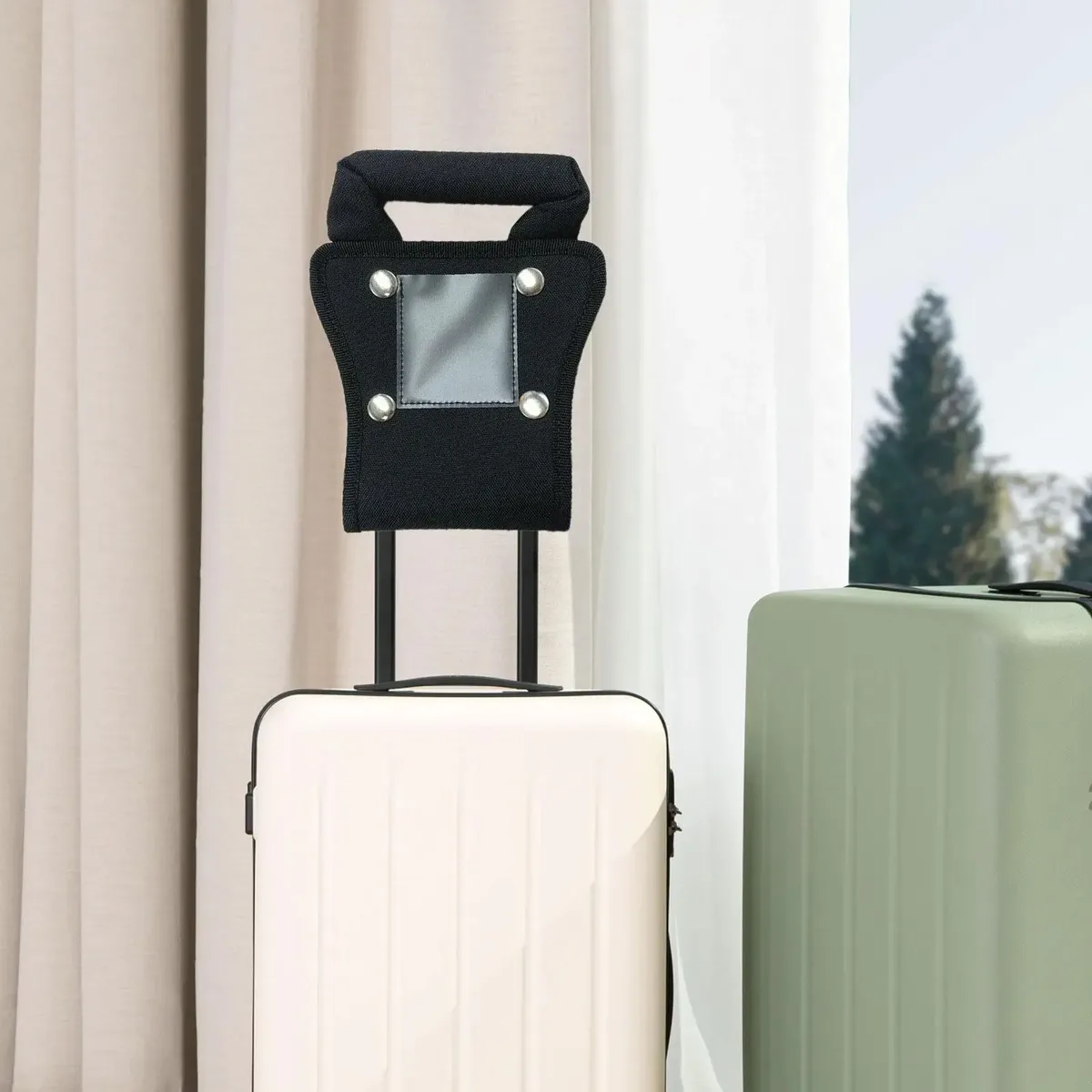 poignée bagage extension cuir pu noire facile installation voyage déplacement camping activité plein air fente carte identification rapide confort main