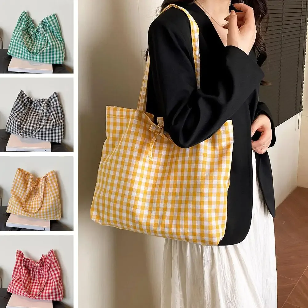 sac fourre-tout à carreaux de grande capacité, sac à bandoulière léger en nylon à carreaux, sac à main classique à carreaux pour femmes, étudiantes et voyages