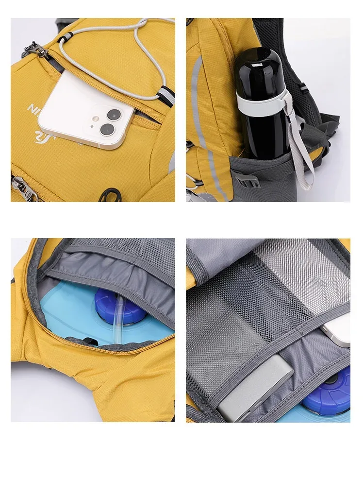 sac dos nylon jaune vif accents gris poche latérale smartphone visibilité nocturne bandoulière arquée imperméable polyester poche intérieure fendue