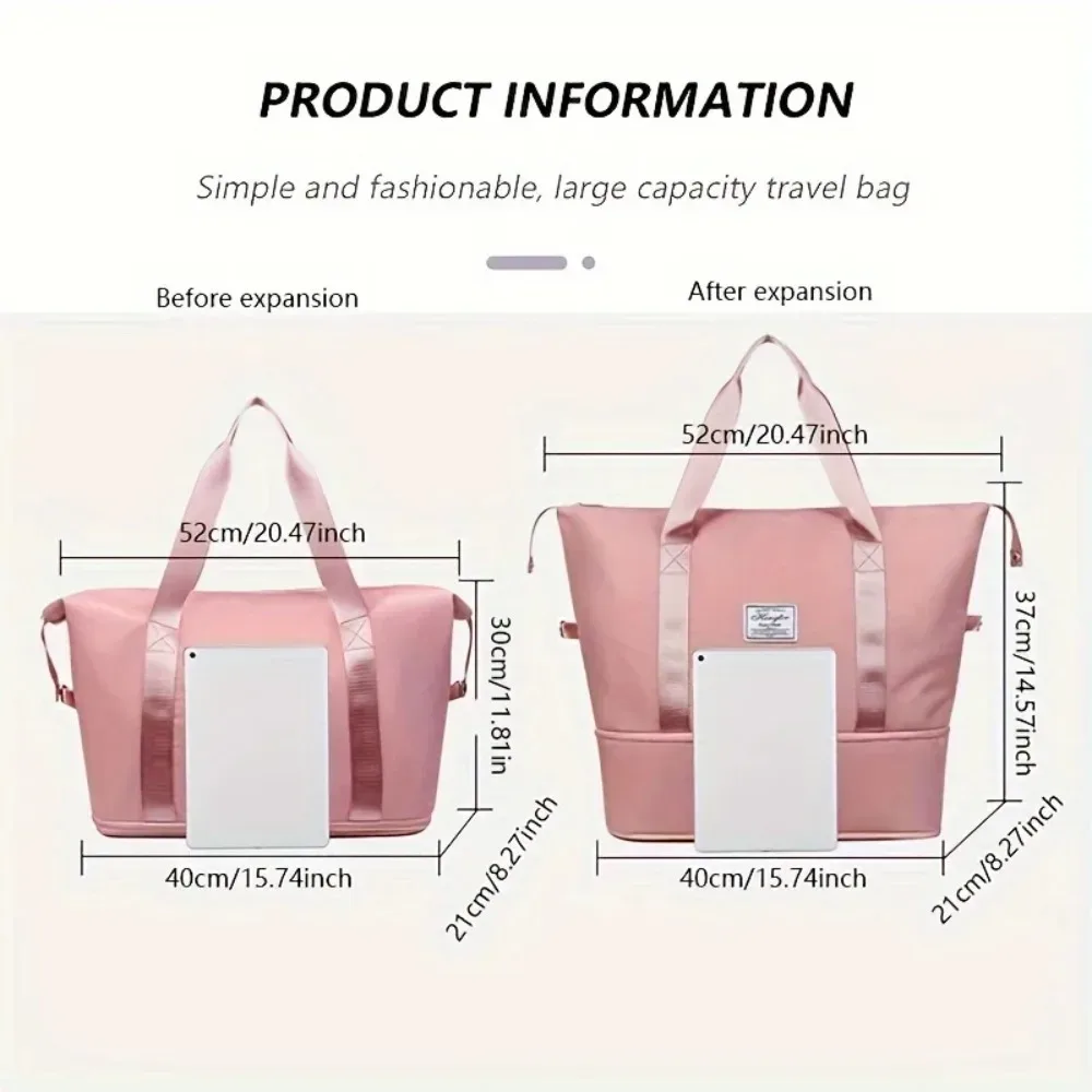 nouvelle mode et loisirs, sac de voyage oxford multifonctionnel pliable, séparation sec/humide, grande capacité, fermeture éclair