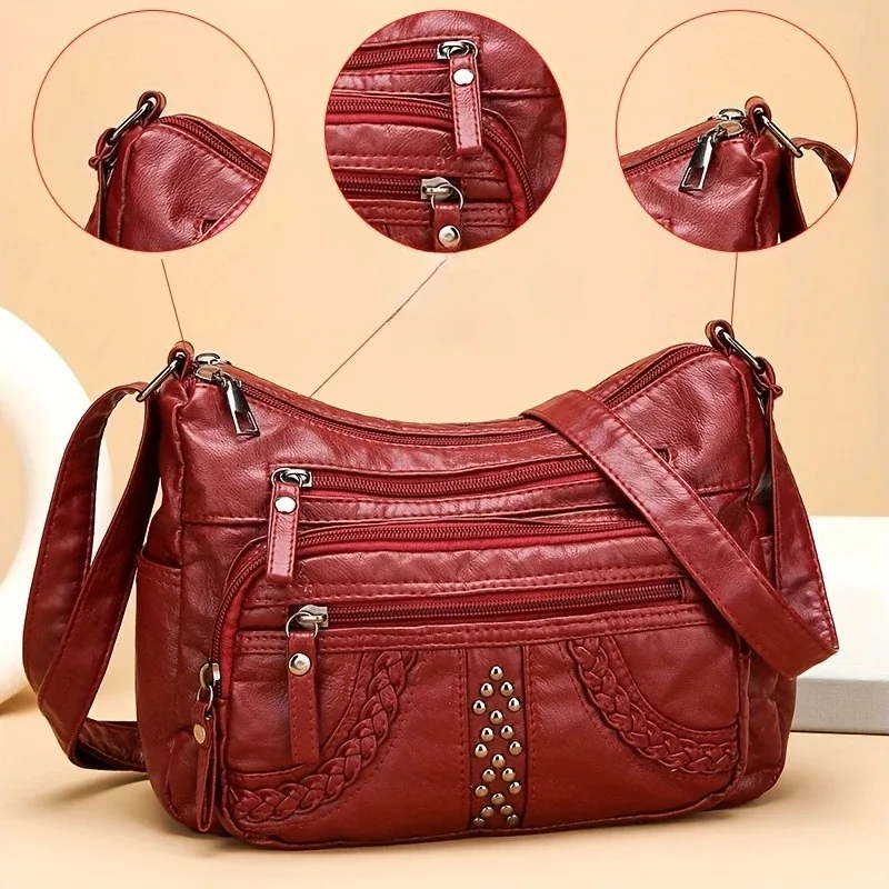 1 pièces en cuir pu souple multi-poches sac à bandoulière grande capacité minimaliste décontracté épaule sac à bandoulière à la mode