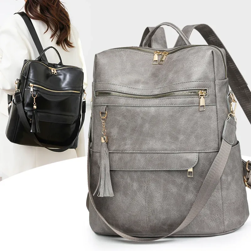 mode gland décoration femmes sac à dos célèbre marque rétro en cuir pu voyage sac à dos dames grande capacité sac à bandoulière