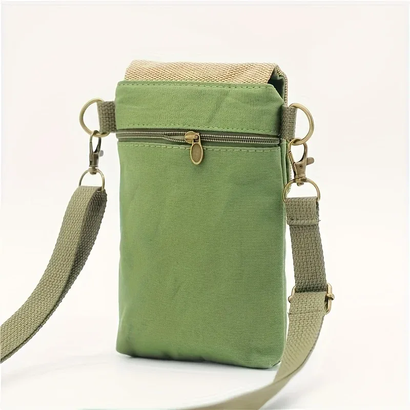 sac à bandoulière en toile de couleur unie pour téléphone portable, sac en tissu simple pour femmes, sacoche à la mode, porte-monnaie à bandoulière