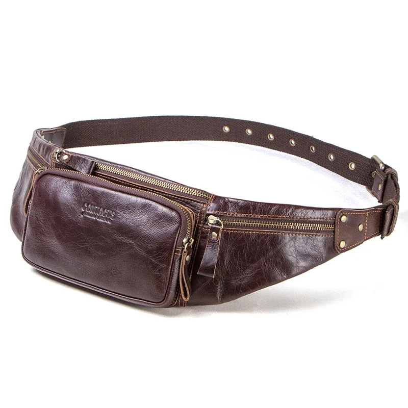 fissuract's-sac banane en cuir véritable pour hommes, sacs de ceinture, sacs de voyage, sacs à main de qualité masculine, sac à bandoulière, poudre de téléphone
