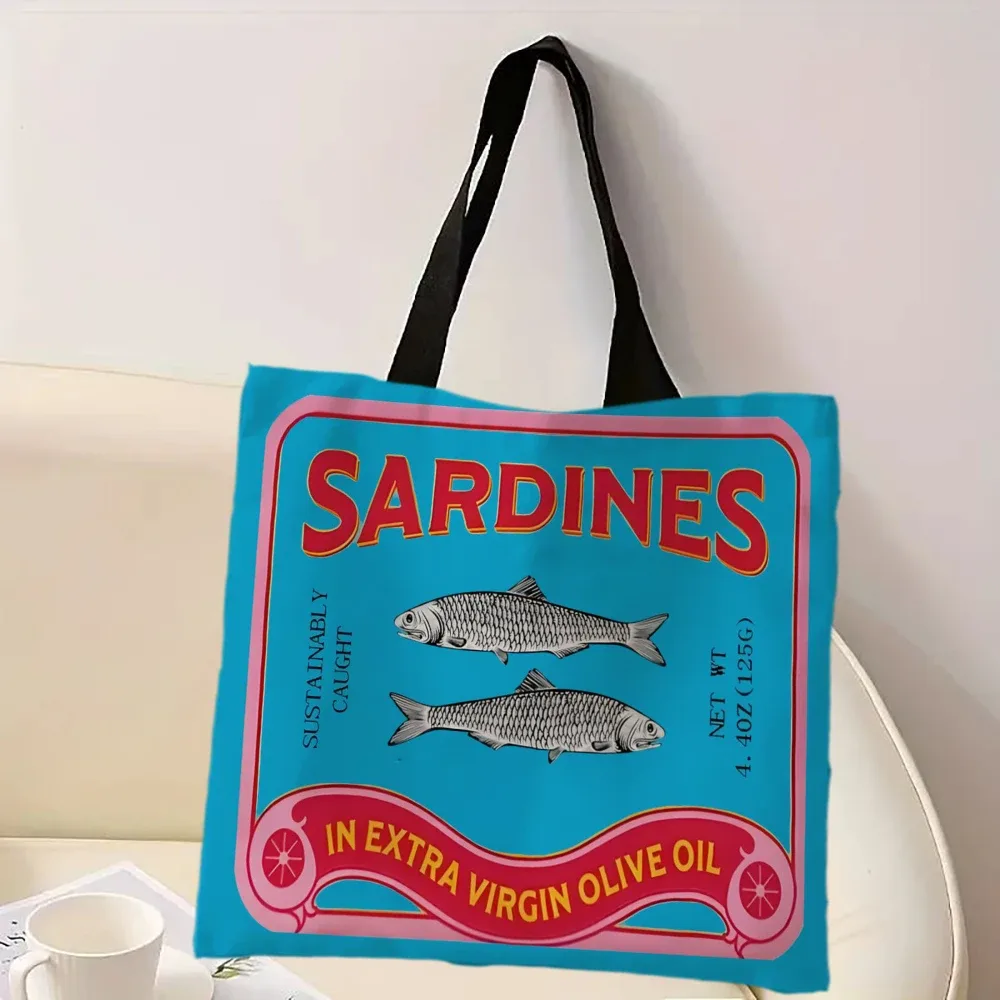 sac à main décontracté imprimé de sardines colorées à la mode, sac à dos réutilisable à la mode, sac fourre-tout multifonctionnel, sac de courses en polyester
