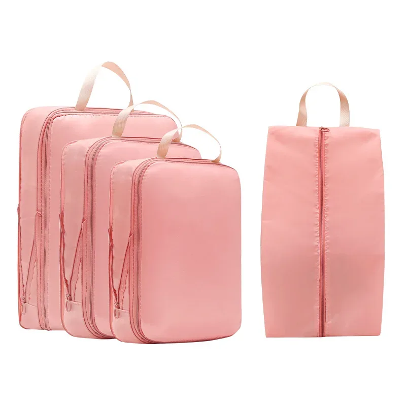 organisateur voyage polyester doux beige clair compartiments multifonctionnels organiser vêtements chaussures cosmétiques articles toilette