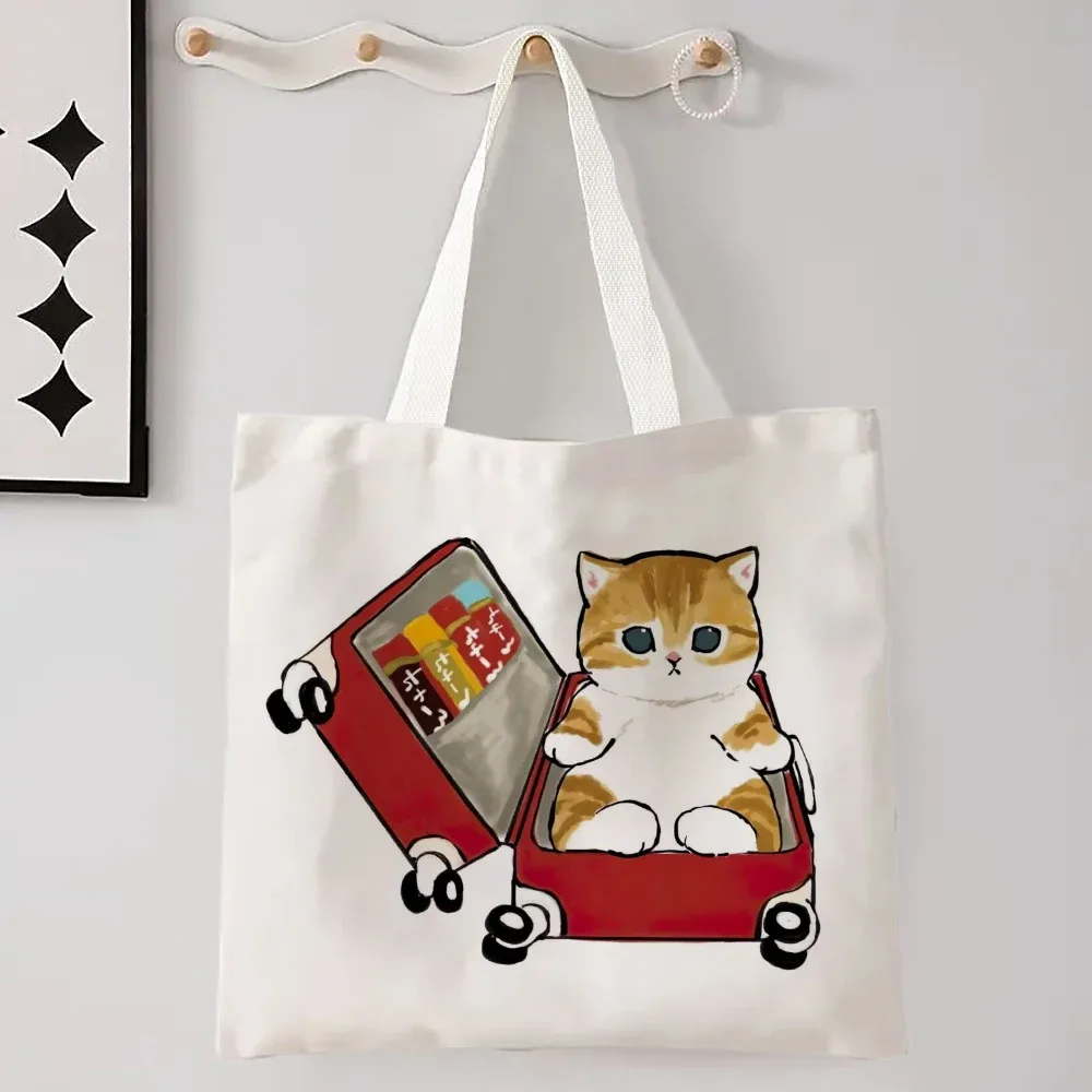 kawail chat lin sac à provisions graphique harajuku femmes fourre-tout sac à main grande capacité femmes sacs à bandoulière eco mode filles sacs à main