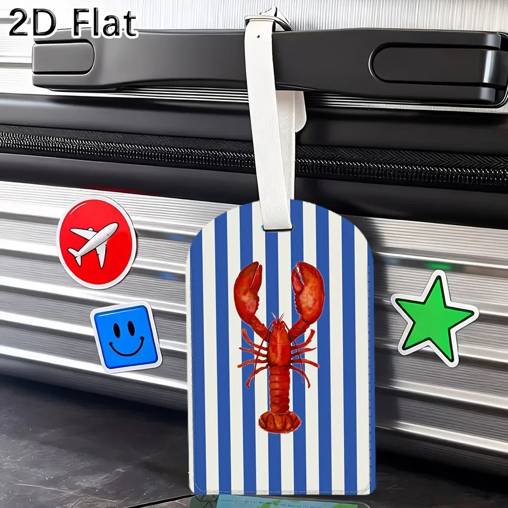 étiquette de bagage à motif homard avec rayures bleues et blanches, étiquette d'identification pour valise de voyage, accessoire pour sacs à bagages
