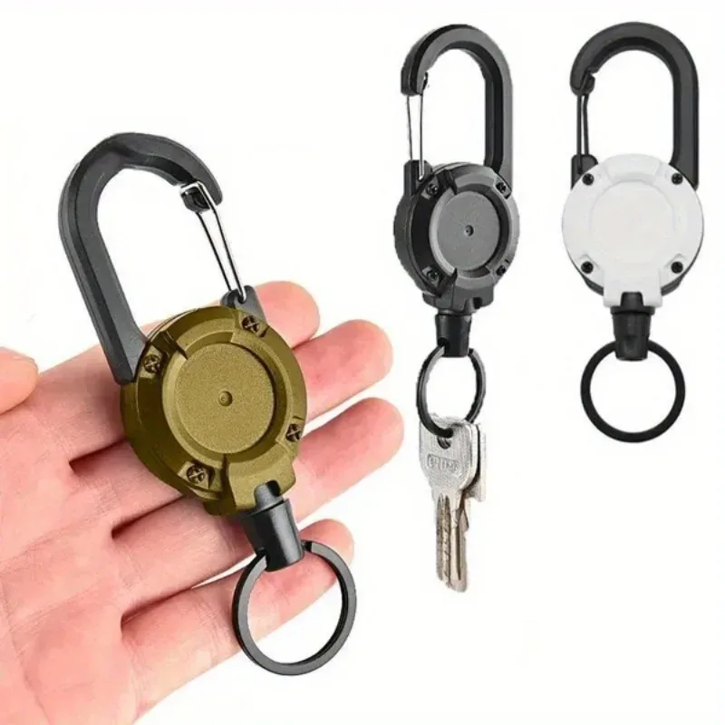 cadenas crochet métal noir porteclé rétractable tige anneau poignet ressort ceinture sac dos militaire usage voyage