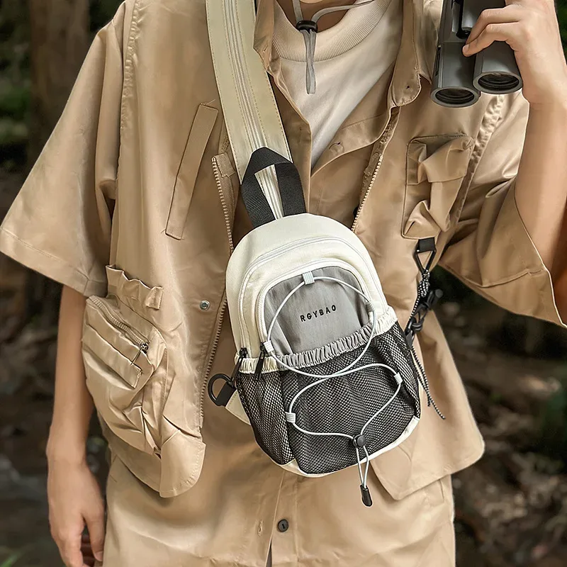 sac à bandoulière rétro tendance, sac de poitrine, personnalité tendance, bloc de couleurs, mini taille, sac à dos pour sports de plein air, randonnée, double épaule