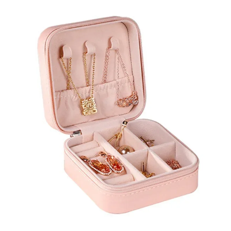 mini boîte de rangement pour bijoux, portable, pour voyages en famille, boîte de rangement pour boucles d'oreilles et colliers, organisateur de bagues pour femmes, boîte de présentation en cuir pu