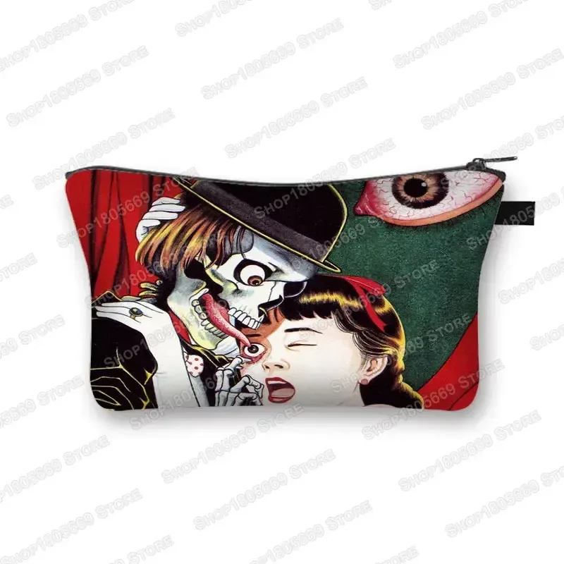 trousse à cosmétiques imprimée manga d'horreur tomie spiralized pour femmes, trousse de maquillage, rouge à lèvres, trousse de toilette, mini sac à main pour filles, trousse à cosmétiques
