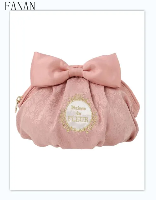 sacs à cosmétiques en tissu jacquard pour femmes, broderie, nœud mignon, sac de rangement décontracté doux pour dames, style japonais, nouveau, 2025