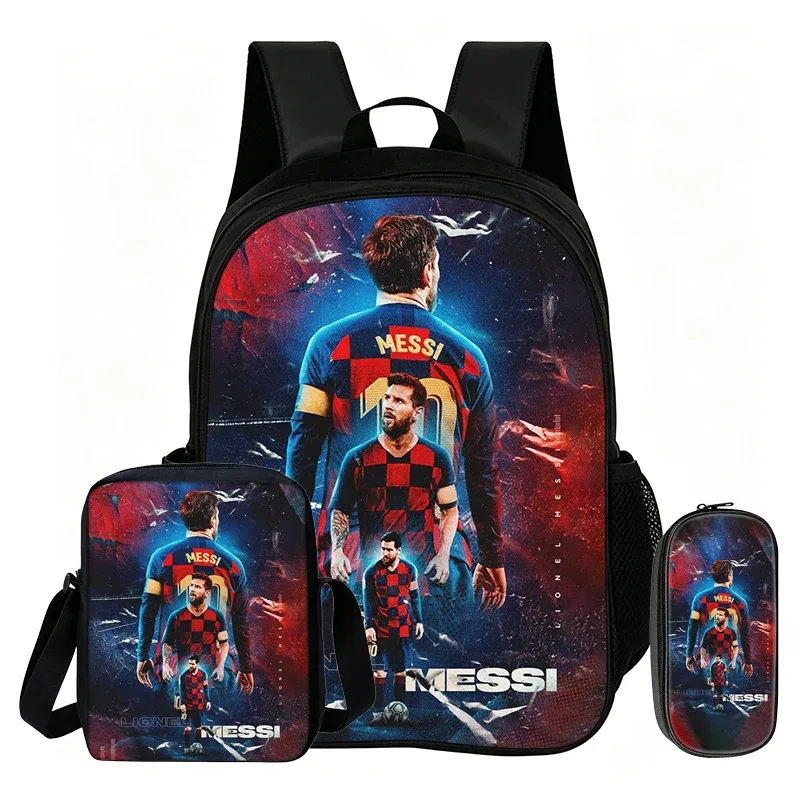 sac dos nylon motif messi noir bleu blanc format 20 35 litres bandoulière arquée fermeture éclair informatique unisexe usage voyage école sport