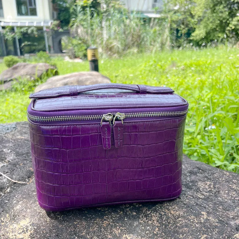 sac de toilette et trousse de maquillage pour femmes en cuir de vachette de première qualité à motif crocodile, grande capacité, style européen et américain