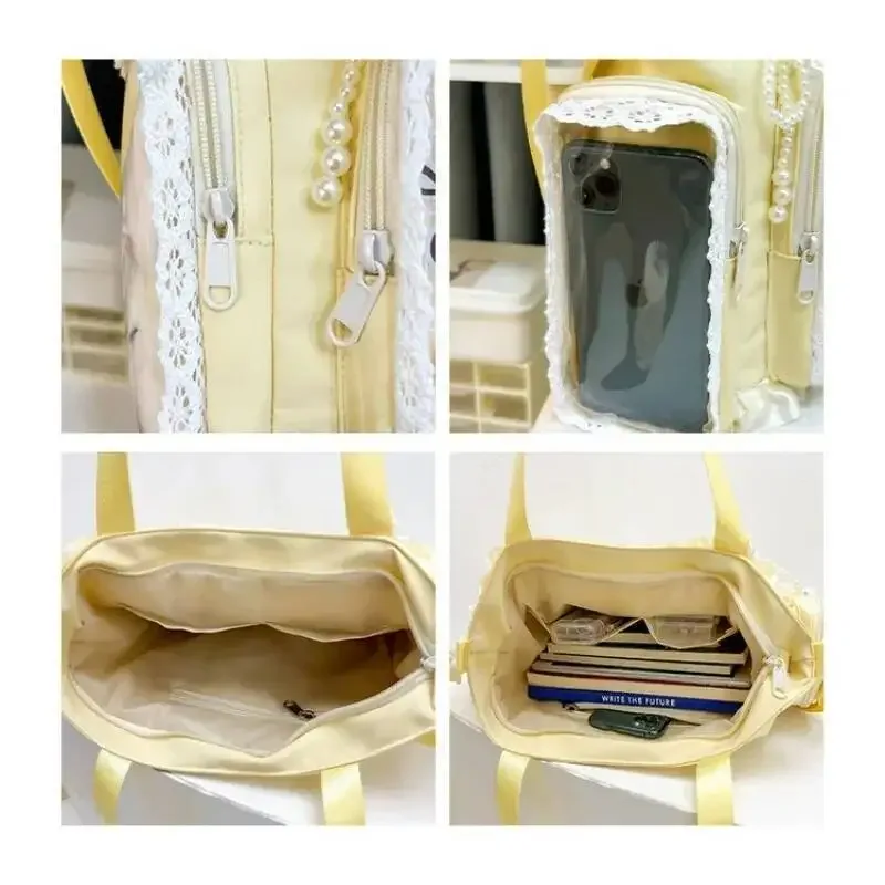 y2k nouveau sac à bandoulière doux ita lolita fille sac à bandoulière transparent femmes grande capacité sac fourre-tout en dentelle mignon bricolage affichage sac à main