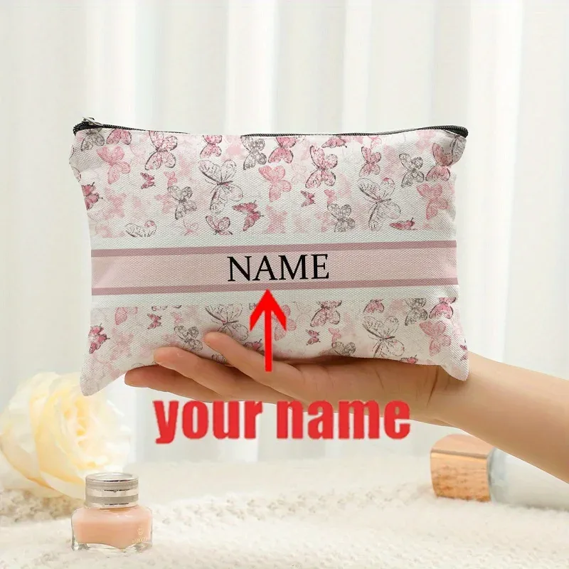 1 pièce trousse de maquillage personnalisée avec nom et motif floral imprimé, sac de rangement de voyage pour articles de toilette, organisateur de cadeaux de fête, pochette cosmétique