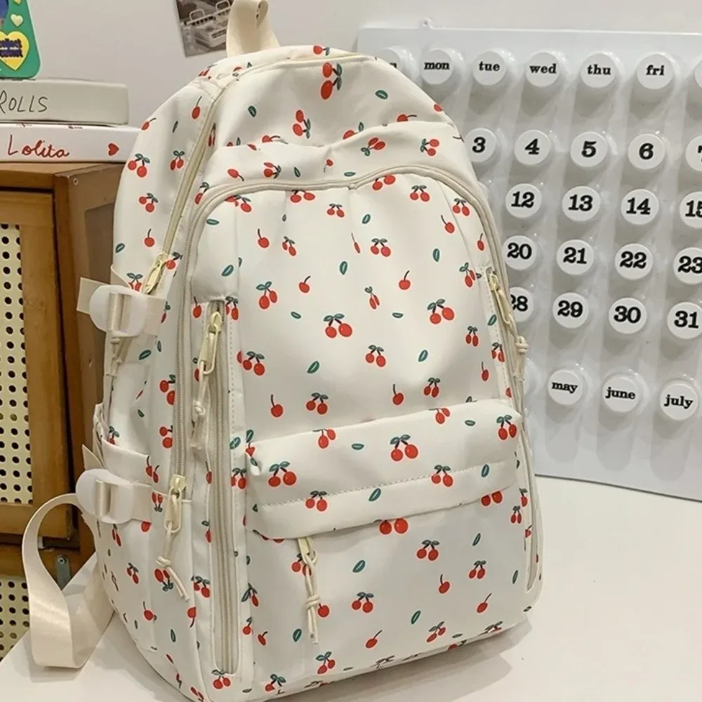 sac à dos mignon à imprimé floral de grande capacité, multi-poches, motif de nœud épaissi, sac d'école léger et durable, sac à dos de voyage