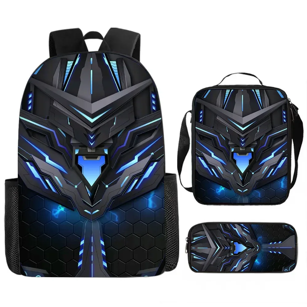 sacs d'école de luxe originaux et cool de style mécanique, imprimés en 3d, lot de 3 pièces : sac à dos pour ordinateur portable, sac à déjeuner et trousse à crayons