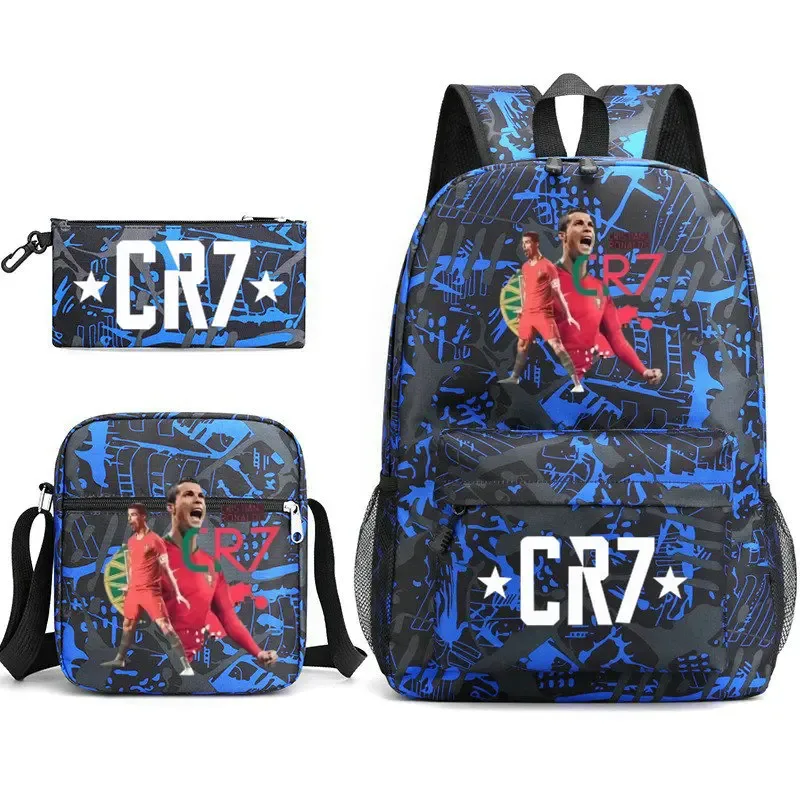 sacs d'école de cosplay football cr7, sac à dos pour ordinateur portable, pour adolescents garçons et filles, 3 pièces/ensemble