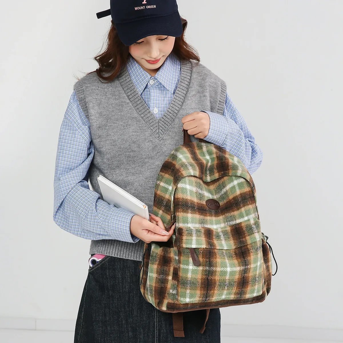 toile de laine motif damier femme sac à dos école livre sacs pour adolescentes garçon femme collège sac étudiant loisirs bagpack