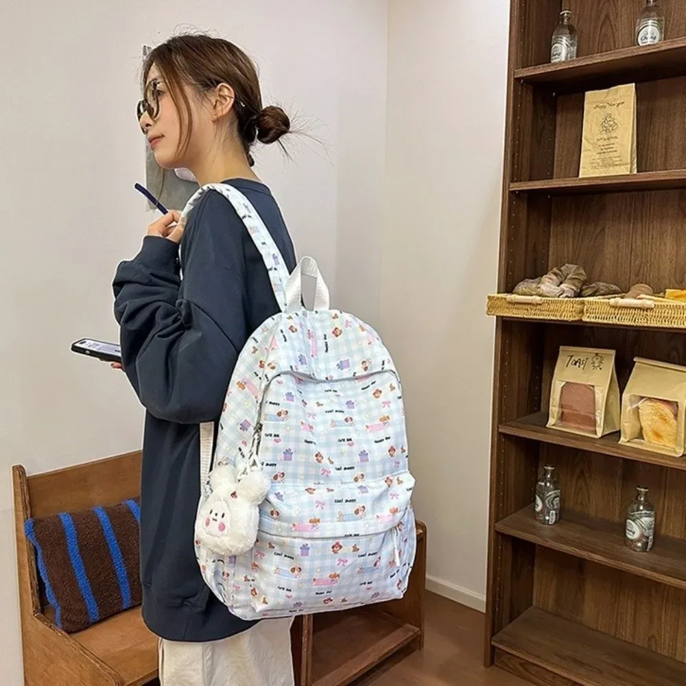 Sac à dos de voyage en nylon de grande capacité, imperméable, imprimé chat et chien, sac à dos de dessin animé avec nœud, respirant, léger, sac d'école pour étudiants